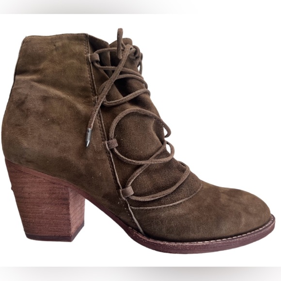 Sam Edelman Moss Green Leather Suede Millard Boho Ankle Booties Size 8.5 - Picture 6 of 10